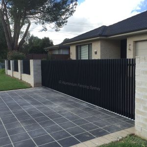 Aluminium Fencing Sydney 3D vertical slat sliding gate