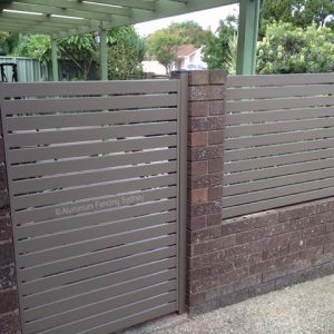 Aluminium Fencing Sydney horizontal 65mm slat with gaps pedestrian gate