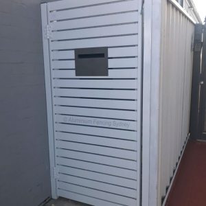 Aluminium Fencing Sydney horizontal slat 20mm gap gate with built-in letterbox