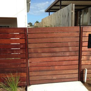 Aluminium Fencing Sydney Merbau 90mm slat pedestrian gate